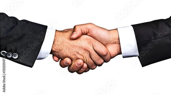 Fototapeta Two men shaking hands in a professional setting indicating a successful business agreement