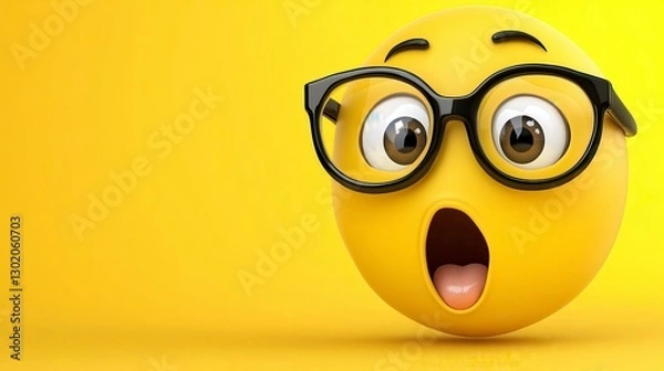 Obraz Surprised Yellow Emoji With Glasses On Yellow Background