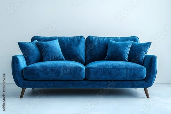 Fototapeta Soft and Cozy Blue Double-Seat Sofa Standing on a White Isolated Background, Showcasing Modern Minimalist Design, Comfort, and Elegance for Stylish Home and Interior Inspiration