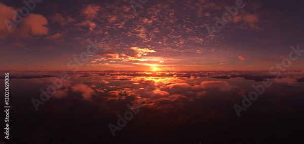 Fototapeta Stunning Sunset Sky with Clouds Over Serene Horizon in 3D Rendering