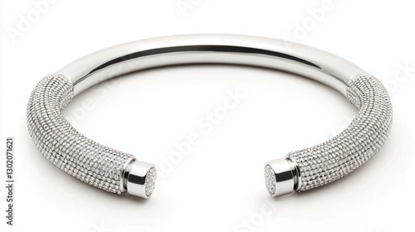 Fototapeta Elegant Silver Bracelet with Diamond-like Accents on White Background