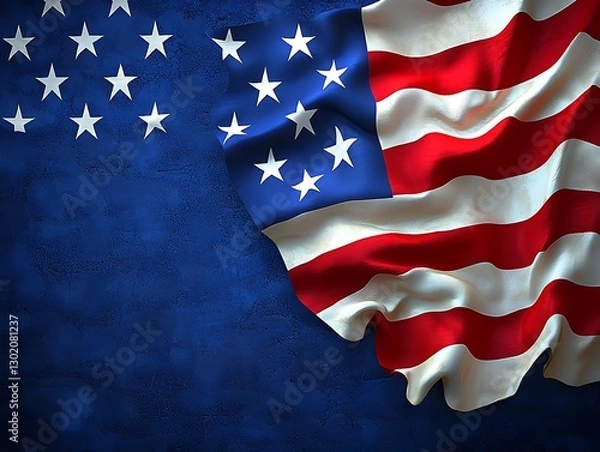 Obraz Waving US flag on textured blue background