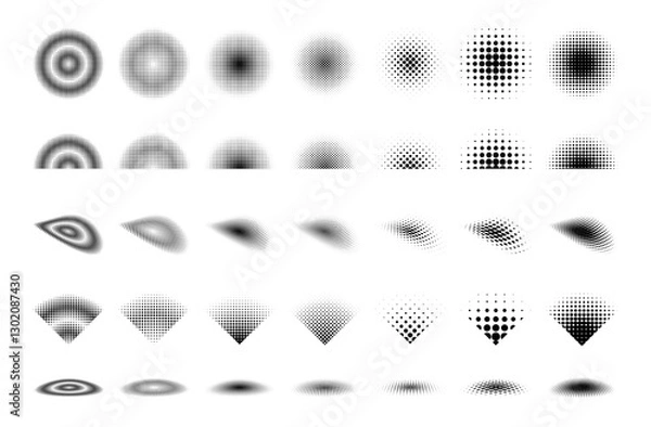 Fototapeta Collection of Black dots halftone design element, Vector.