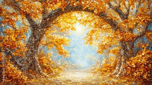 Obraz Autumnal Forest Path with Golden Sunlight