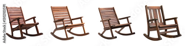 Fototapeta Collection of Elegant Wooden Rocking Chairs in Rustic Modern and Minimalist Designs Offering Comfort and Relaxation for Indoor and Outdoor Spaces