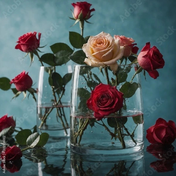 Fototapeta A transparent vase showcasing submerged roses in water.