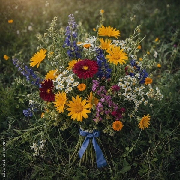 Fototapeta A wildflower bouquet with an organic, freshly-picked appearance.
