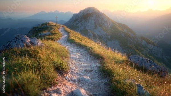 Fototapeta Scenic Mountain Pathway at Sunset