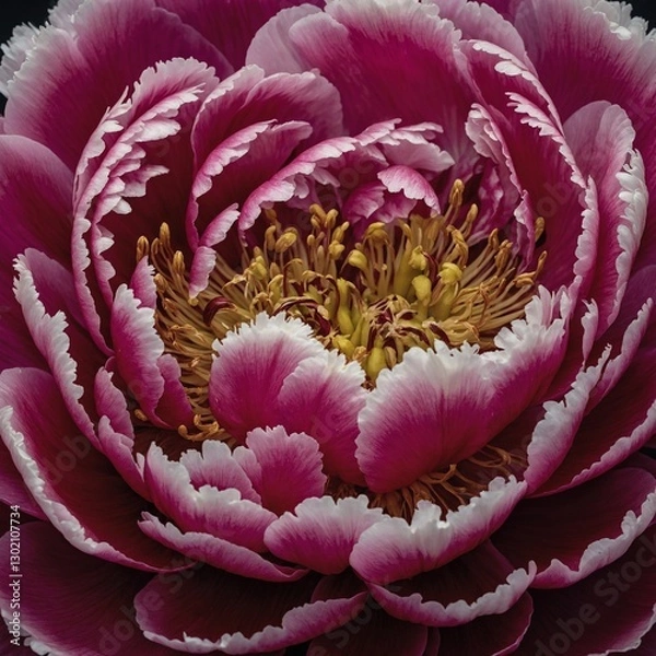 Fototapeta A striking fuchsia peony in full bloom, its petals layered in intricate detail.