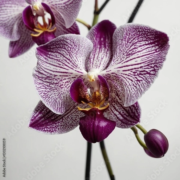 Fototapeta A stunning orchid in shades of purple and pink, isolated against a white background.