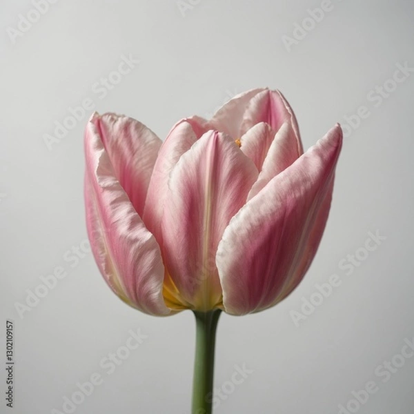 Fototapeta A soft pink tulip with gracefully curved petals, isolated on a white background.