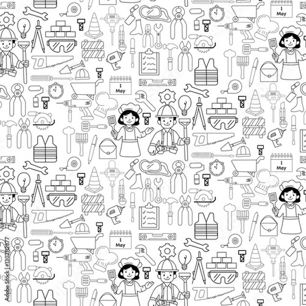 Fototapeta labor day doodle seamless pattern background