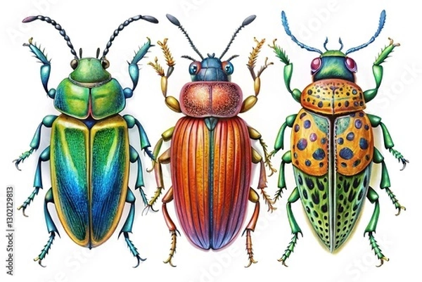 Fototapeta Hand-Drawn Beetle Illustrations:  A Set of Charming Insect Drawings for Design Projects