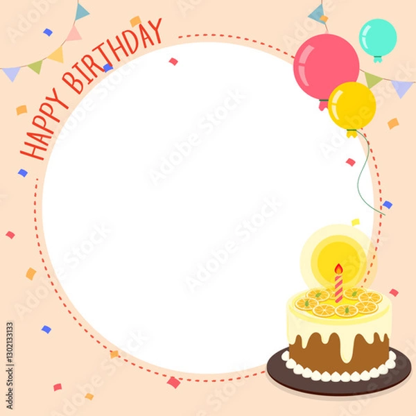 Obraz 사진꾸미기, 포토프레임, 풍선과 가렌더, 신나는 생일축하 프레임 배경일러스트.벡터 일러스트 디자인