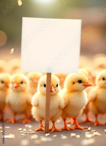 Obraz Adorable Chicks Holding a Blank Protest Sign..