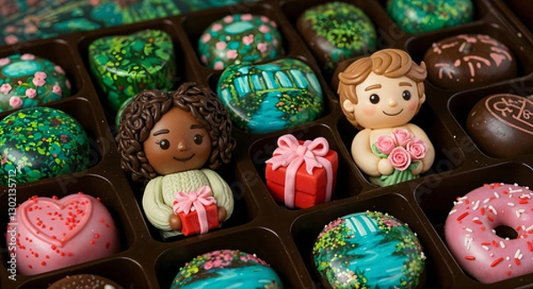 Obraz Artistic Chocolate Box with Adorable Figurine Decorations..