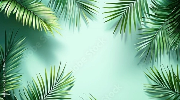 Obraz Tropical Mint Background with Soft Palms for Summer Vibes