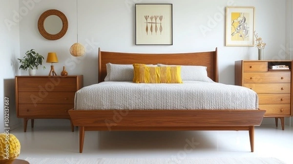 Fototapeta Modern Teak Bedroom Set Featuring Sleek Wood Design