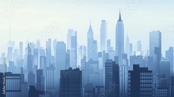 Fototapeta A Serene Skyline View of a Modern Metropolis on a Misty Morning
