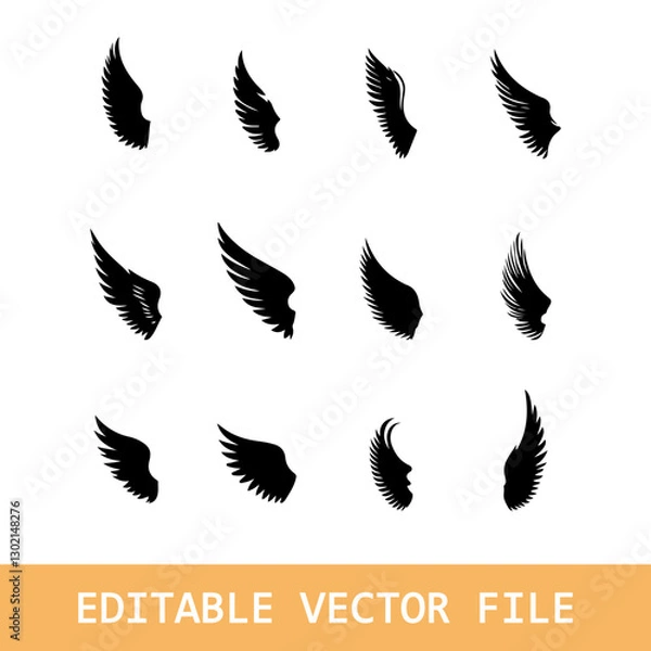 Fototapeta Set of black wings icons. Wings badges. Collection wings badges. Vector illustration.