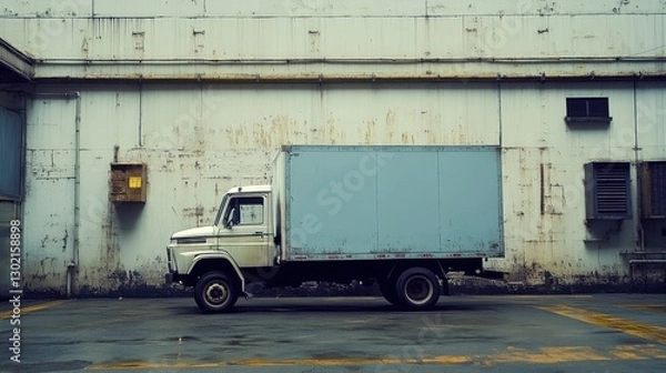 Fototapeta Vintage Delivery Truck Against Industrial Warehouse Background