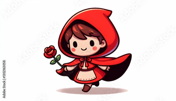 Fototapeta Cartoon A cartoon character in a red hooded cloak, reminiscent of Little Red Riding Hood