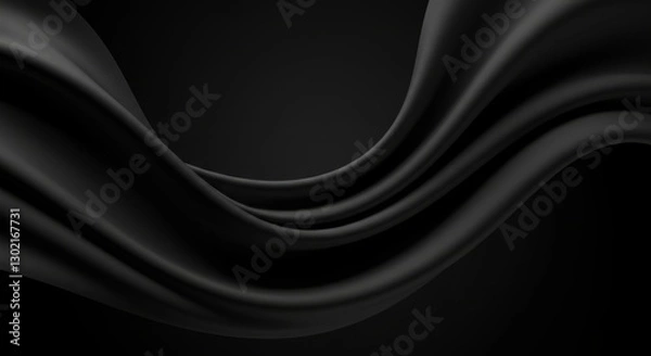 Obraz Elegant black fabric drapes in a soft, flowing curve.  Luxurious and mysterious.