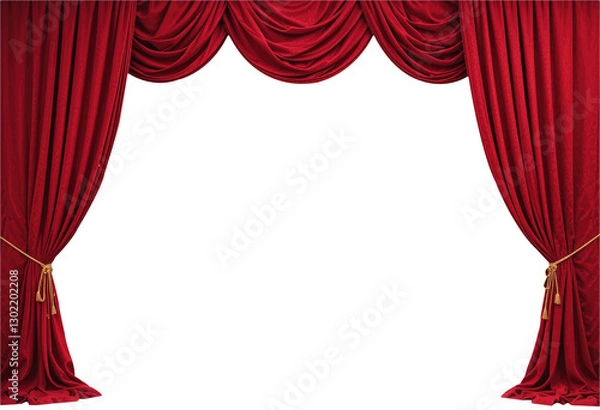 Obraz Red Velvet Theater Curtains Cut Out, Transparent PNG Background.