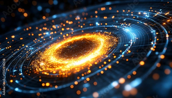 Fototapeta Abstract futuristic glowing spiral, dynamic data stream visualization concept