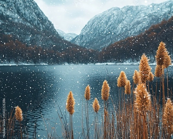 Obraz Snowy Mountain Lake Winter Scene