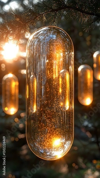 Obraz Glowing Capsules Hanging Forest Sunset