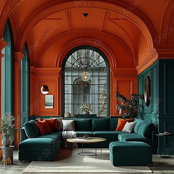 Obraz Teal Sectional in Orange Room