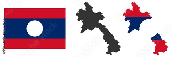 Fototapeta Laos map and flag vector illustration