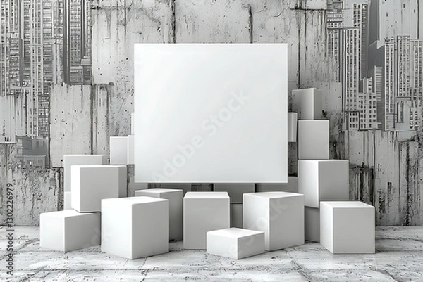 Obraz Empty White Display in Urban Concrete