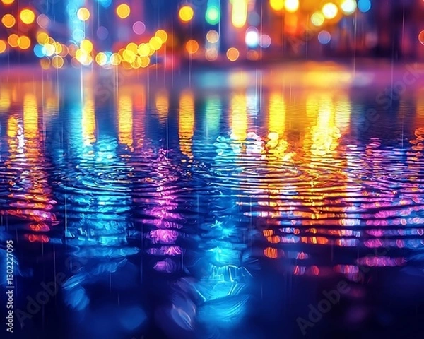 Obraz Night rain city lights reflected