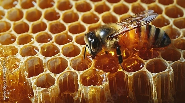 Obraz Honeybee harvesting honeycomb