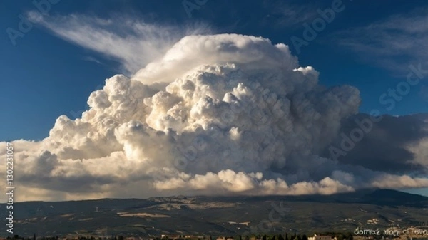 Obraz A dramatic view of towering cumulonimbus clouds forming over Mont Ventoux near Carpentras, showcasing the power and beauty of nature. Perfect for weather photography, atmospheric studies, and landscap