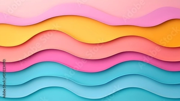 Fototapeta Vibrant Layered Paper Cut Waves - Fluid Abstract Colorful Digital Art Design