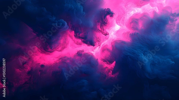 Obraz Dark navy blue merging into vibrant neon pink with a hyper-realistic glowing atmosphere and soft drifting clouds