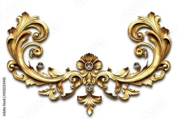 Fototapeta ornate golden filigree frame element with baroque scrollwork and jewel accents isolated on transparent background, perfect for luxury design projects