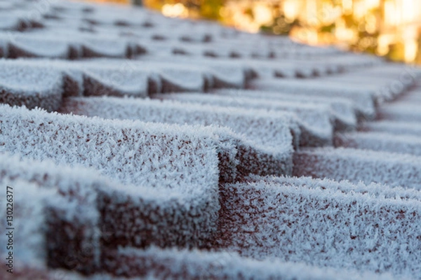 Obraz cold snap creating frost on a tiled roof