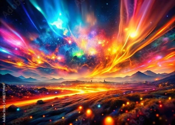 Fototapeta Abstract Burning Lights: Pulsating Colors, Afterlife Concept, 4K Video Still