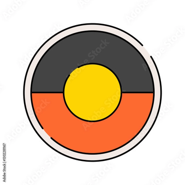 Fototapeta Aboriginal Flag Flat design style, circular flag with black, red, and yellow, symbolizing Indigenous Australians, ideal for cultural projects, history visuals, and awareness campaigns.