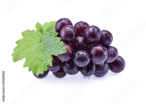 Obraz Fresh Grapes and leaf with drop of water isolated on white backg