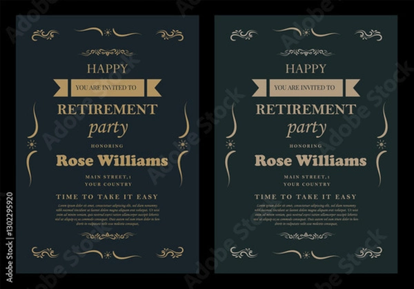 Obraz Set of retirement party invitation, square banner, instagram story and a4 poster, vector illustration Retirement Flyer Design Template. Retirement Party Invitation Layout, square banner, and a4 poster