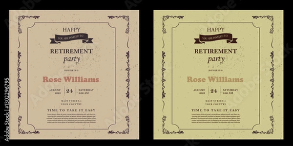 Obraz Set of retirement party invitation, square banner, instagram story and a4 poster, vector illustration Retirement Flyer Design Template. Retirement Party Invitation Layout, square banner, and a4 poster