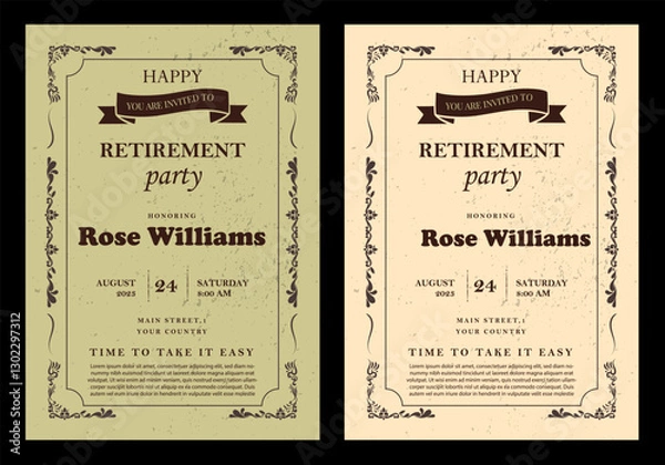 Obraz Set of retirement party invitation, square banner, instagram story and a4 poster, vector illustration Retirement Flyer Design Template. Retirement Party Invitation Layout, square banner, and a4 poster