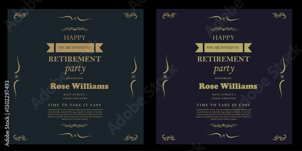 Obraz Set of retirement party invitation, square banner, instagram story and a4 poster, vector illustration Retirement Flyer Design Template. Retirement Party Invitation Layout, square banner, and a4 poster