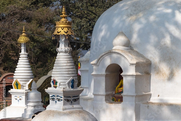 Fototapeta Small stupas at Bajradhatu Chaitya, entrance to Swayambhunath Stupa, Kathmandu, Nepal