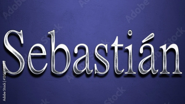 Fototapeta 3D Chrome name design of Spanish name Sebastian on blue Background.